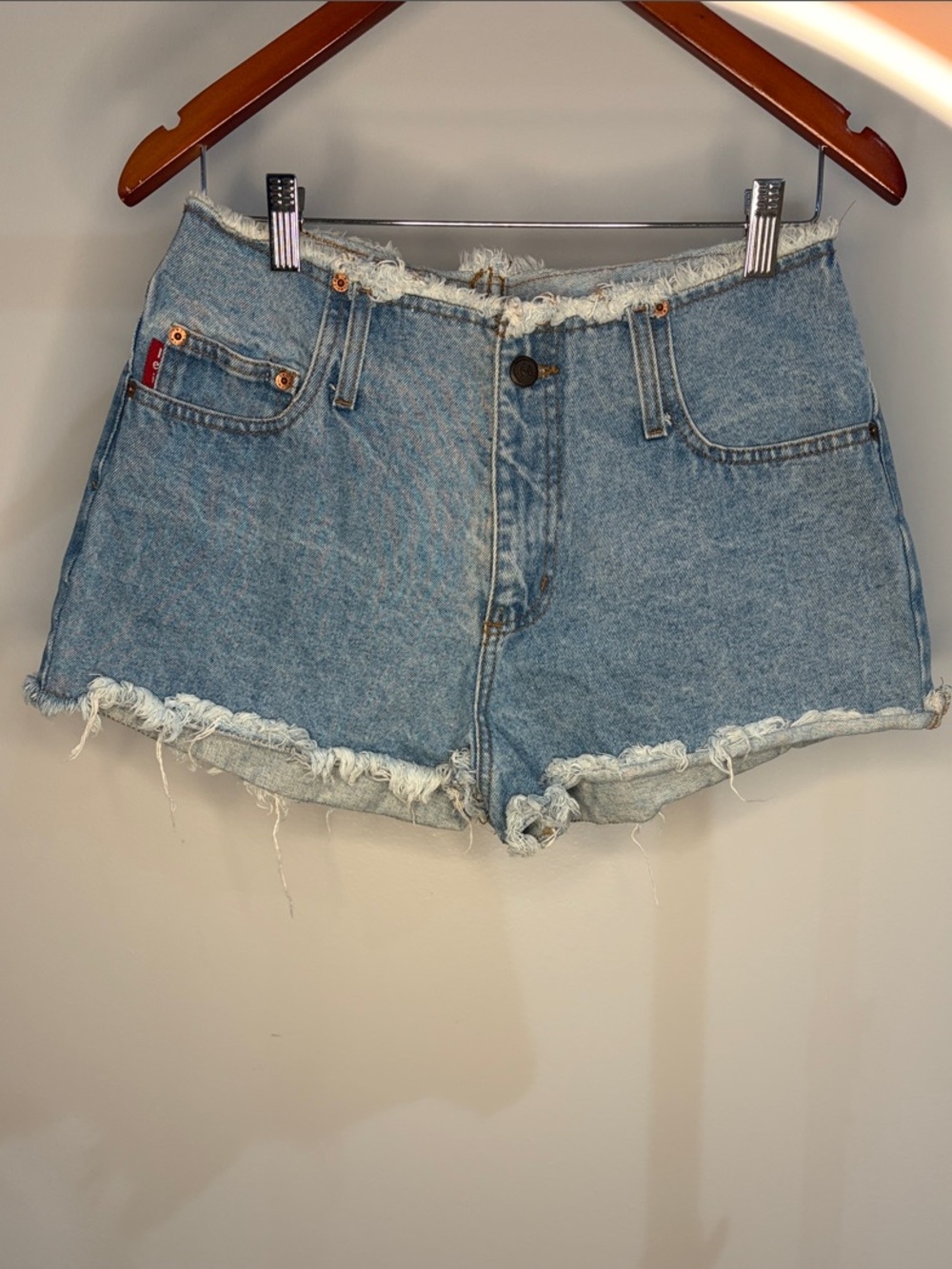 lei Light Blue Distressed Hem Denim Shorts